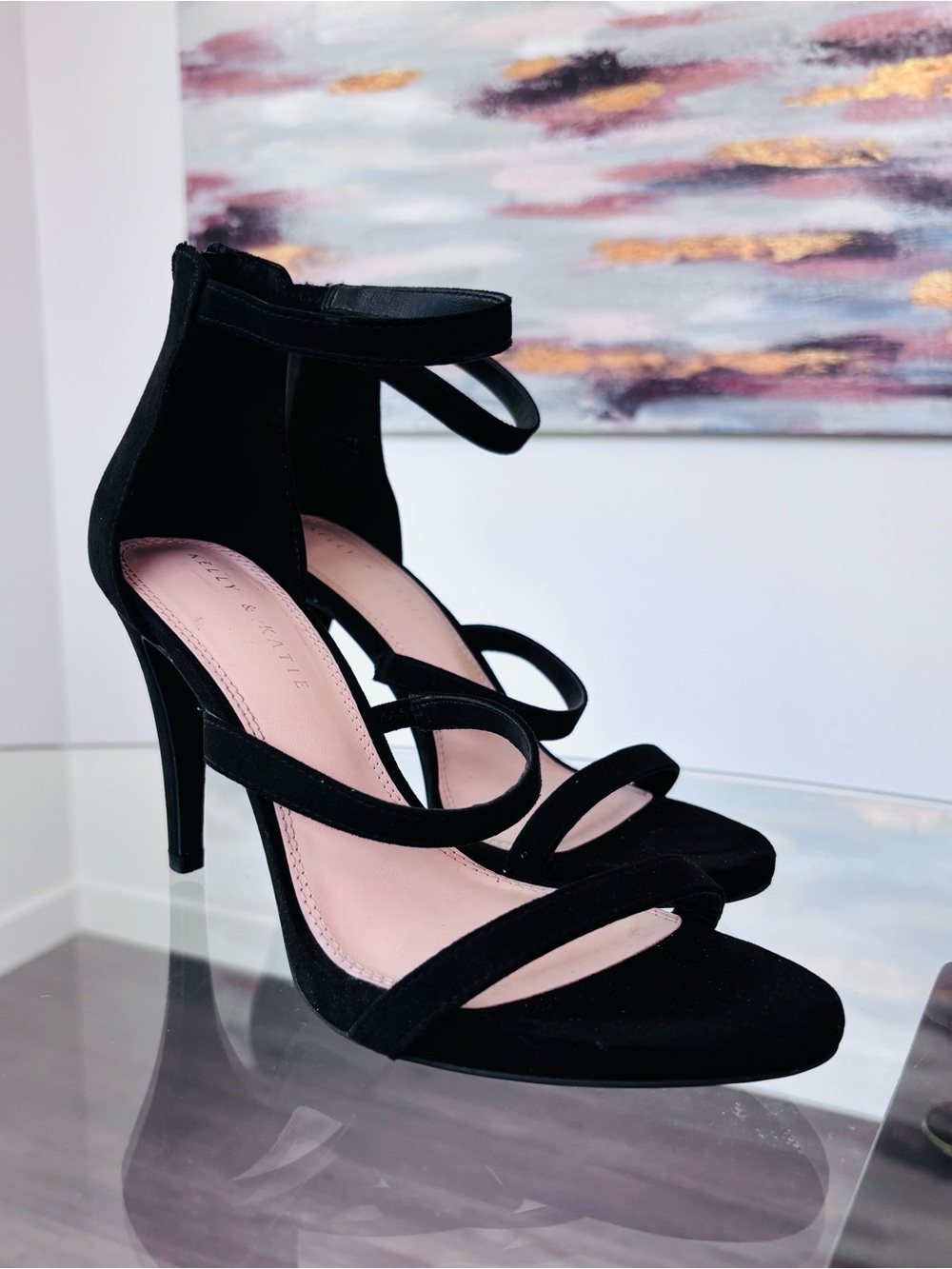 KELLY & KATIE Black Ankle Strap Heels Size 9